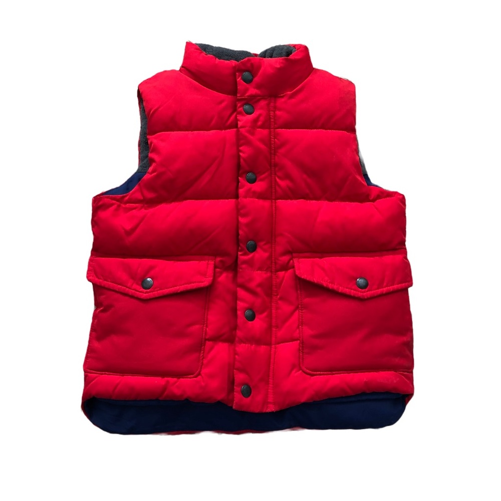 SOLD - GAP Red Warm Fall Winter Puffer Snap Pocket Full Zipper Puffy Vest Size 5 - Picture 1 of 12